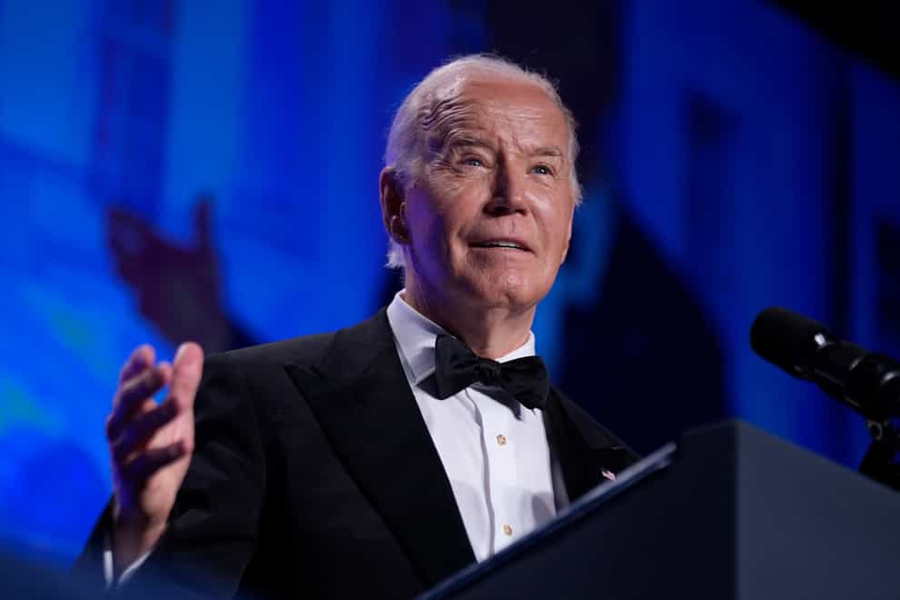 President Joe Biden speaks at the White House Correspondents’ Association Dinner at the Washington Hilton (Manuel Balce Ceneta/AP)