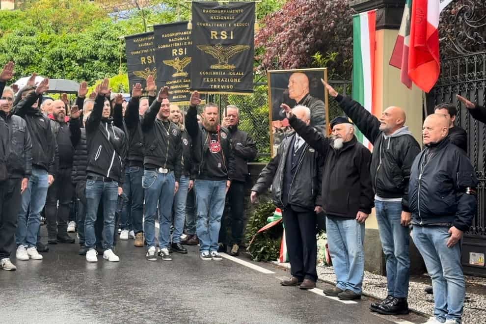 Neo-fascist supporters marched through northern Italian towns where Mussolini was arrested and executed at the end of the Second World War (LaPresse Via AP)