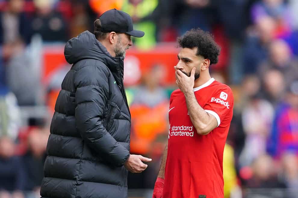 Jurgen Klopp says there is no fall-out from his touchline spat with Mohamed Salah (Peter Byrne/PA)