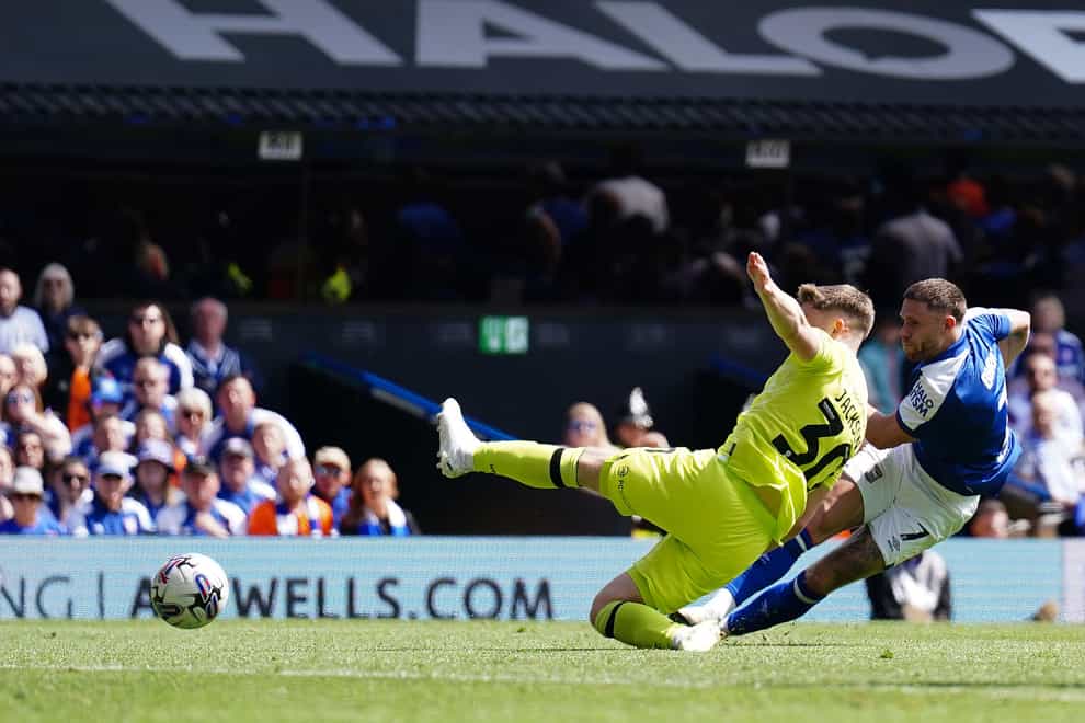 Ipswich’s Wes Burns scores his side’s first goal (Zac Goodwin, PA)