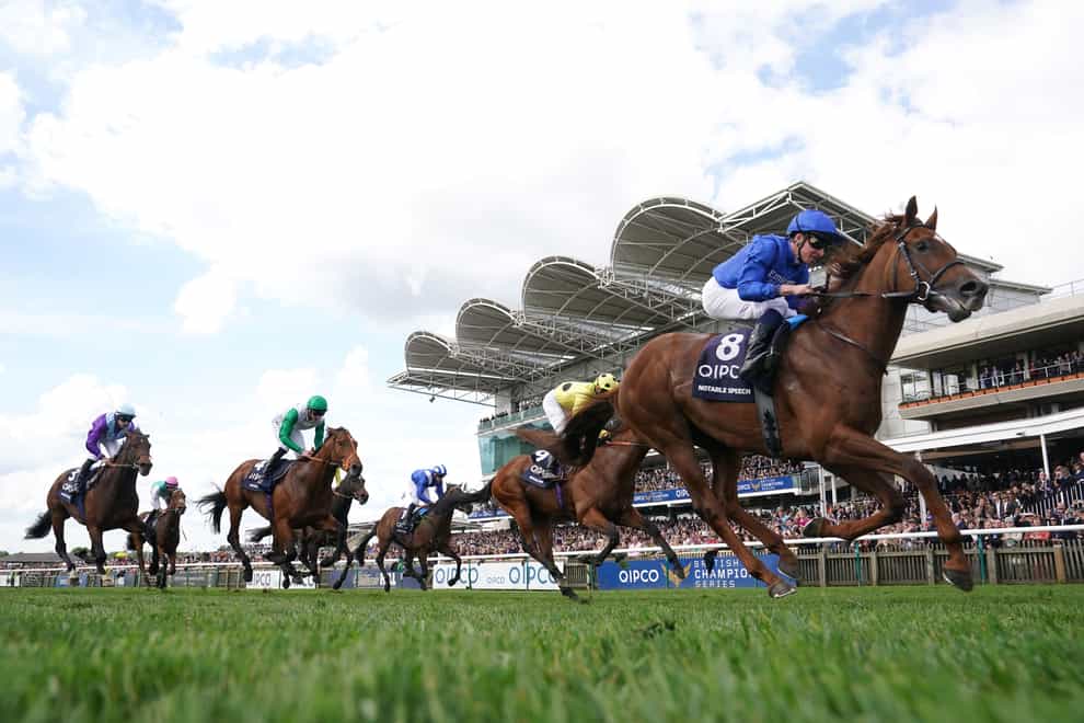 Notable Speech ridden by William Buick (right) on their way to winning the 2000 Guineas (Bradley Collyer/PA)