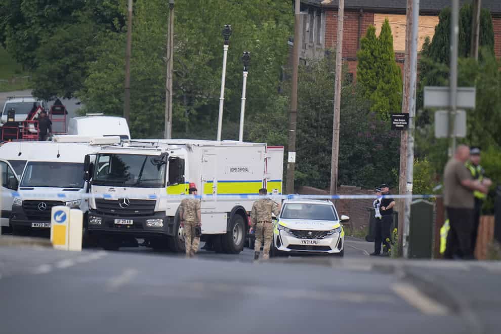 Emergency services at the scene in Grimethorpe after more than 100 homes were evacuated in the former pit village after an Army bomb squad was deployed (Danny Lawson/PA)