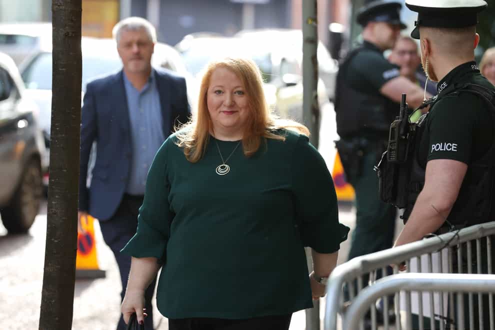 Naomi Long arriving at the Clayton Hotel in Belfast to evidence to the UK Covid-19 inquiry hearing (Liam McBurney/PA)
